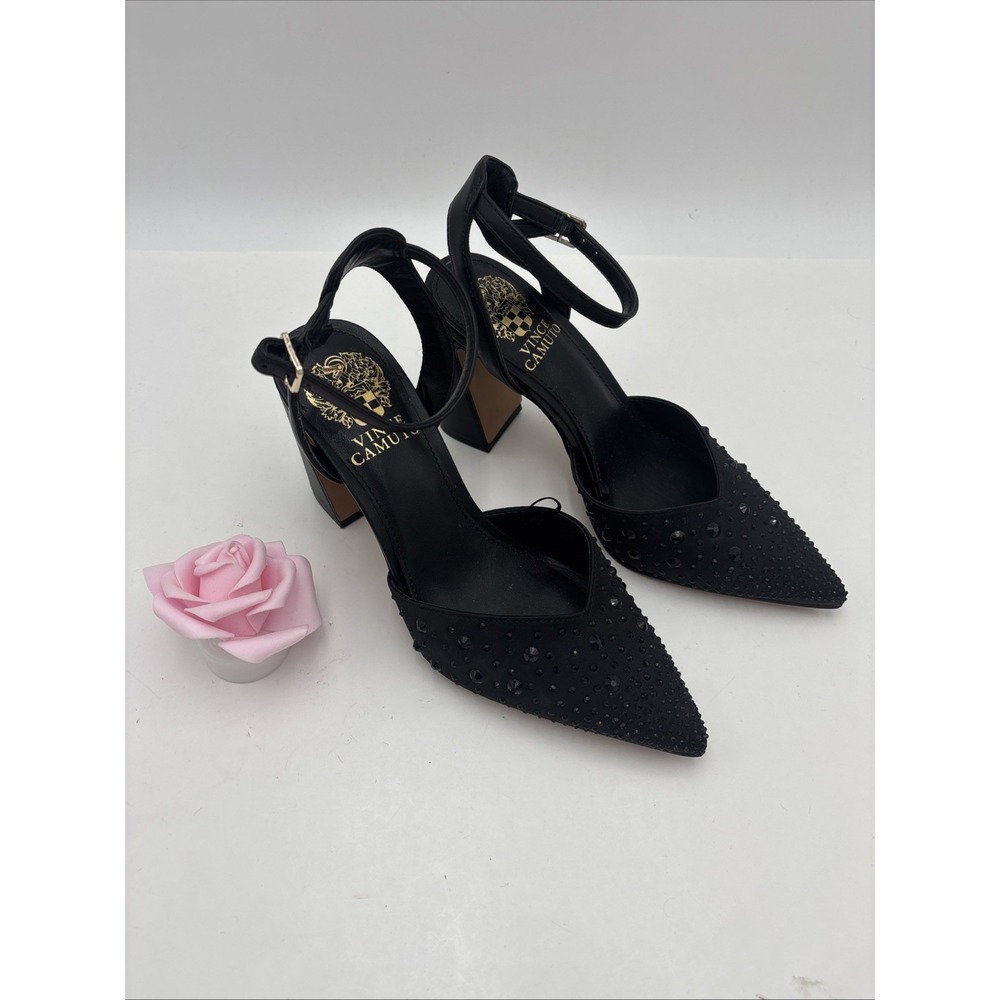 VINCE CAMUTO Black Studded Pointed-Toe Slingback Heels 6.5
